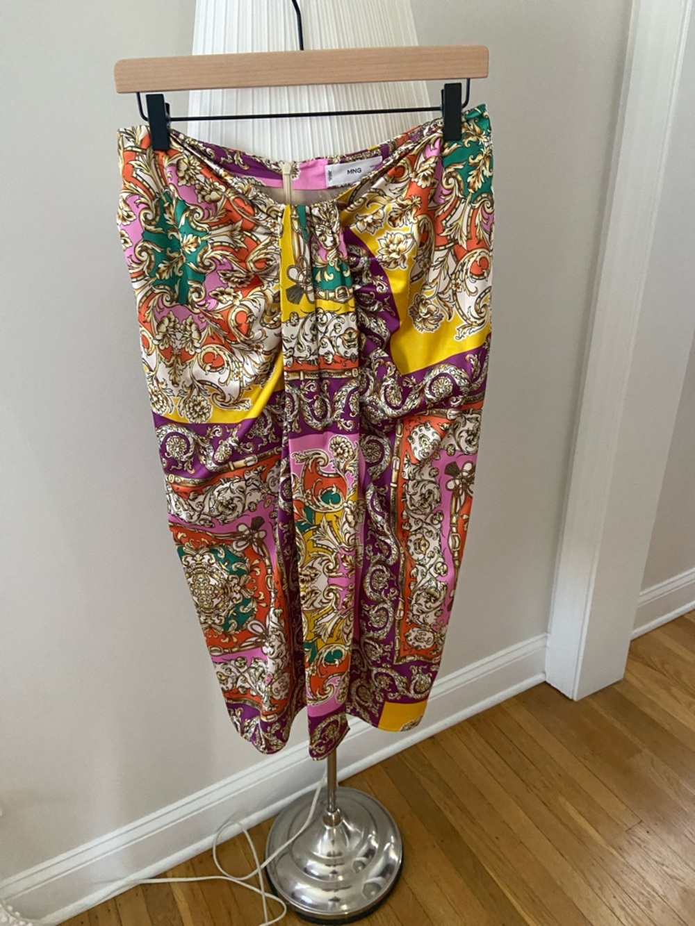 Mango Baroque-Print Skirt in Pink, Yellow, Orange, Green